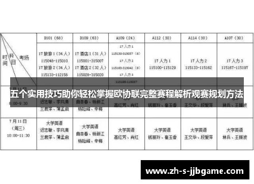 五个实用技巧助你轻松掌握欧协联完整赛程解析观赛规划方法