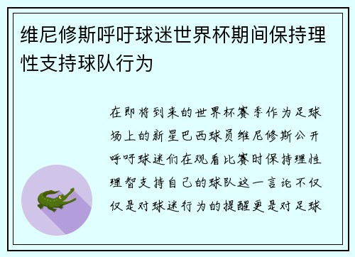 维尼修斯呼吁球迷世界杯期间保持理性支持球队行为 维尼修斯呼吁球迷世界杯期间保持理性支持球队行为